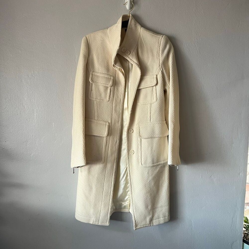Express design studio Vintage-Style Ivory Textured Utility Jacket wool blend